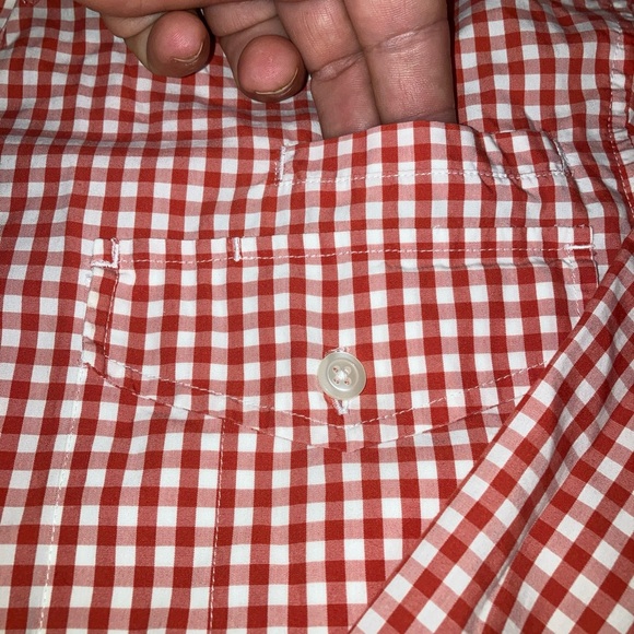 Duluth Trading Co Mens Large Red White Plaid Check UNTUCKED Button Up Shirt - Picture 3 of 8